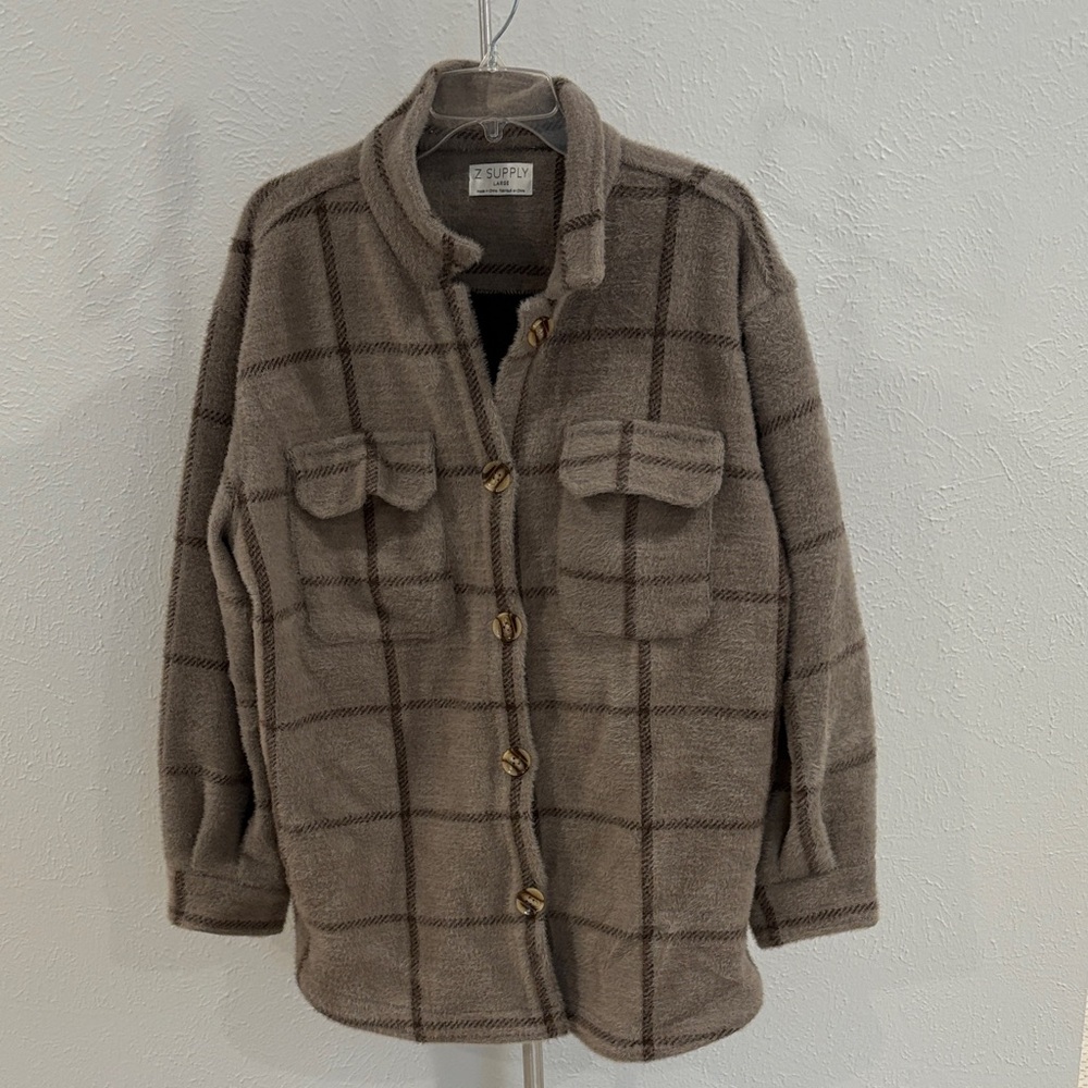 Z Supply Plaid Teddy Jacket - Brown